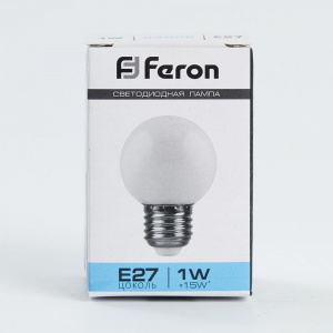 Лампа с/д FERON LB-37 G45 1W Е27 2700К Шарик прозрачный