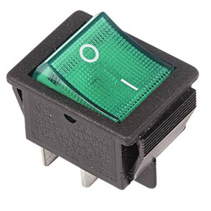 Выключатель REXANT 36-2332 клавишный 250V 16А (4с) ON-OFF зеленый с подсветкой 