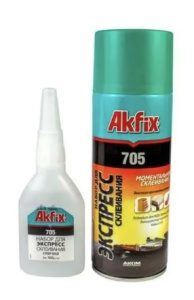 Суперклей AKFIX 705 двухкомпонентный цианоакрилатный (25мл клей + активатор 100мл)