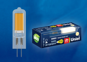 Лампа светодиодная Uniel LED-JC-220/4W/3000K/G4/CL, прозрачная, 3000К
