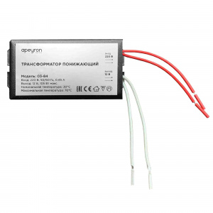 Трансформатор APEYRON понижающий для галоген.ламп 12V 35-105W IP20 82х37х24 металл черный 03-84