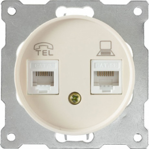 Розетка двойная телефон/компьютер RJ11/RJ45 кат.5e, без рамки цвет бежевый 1E20801301