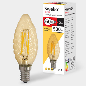 Лампа SWEKO 5W C35 E14 3000K WG ретро спираль золото LED филамент 