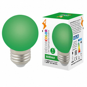 Лампа с/д LED-G45-1W/GREEN/E27/FR/С "шар", матовая. Цвет зеленый Volpe