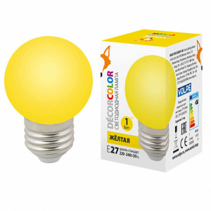 Лампа с/д LED-G45-1W/YELLOW/E27/FR/С "шар", матовая. Цвет желтый Volpe