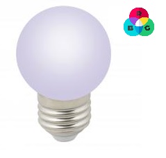Лампа с/д LED-G45-1W/RGB/E27/FR/С "шар", матовая, цвет RGB 