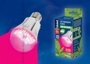 Фитолампа с/д UNIEL LED-A60-9W/SP/E27/CL (Розовый свет)