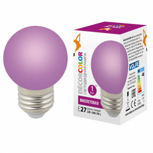 Лампа с/д LED-G45-1W/PURPLE/E27/FR/С "шар", матовая. Цвет фиолетовый Volpe