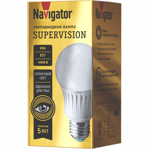 Лампа с/д Navigator SUPERVISION A60 E27 9W 4000K, 900Lm, Ra97 Лампа с/д Navigator SUPERVISION A60 E27 9W 4000K, 900Lm, Ra97