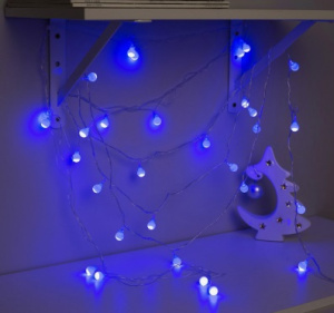 Гирлянда «Нить» 5 м с насадками «Шарики синие», IP20, прозрачная нить, 30 LED, свечение синее,8 реж.