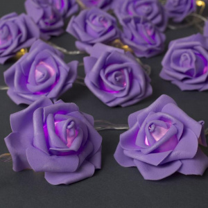 Гирлянда с/д НИТЬ 5 м с насадками "Розы фиолетовые" IP20,прозрачная нить,20 LED,свечение фиолетовое